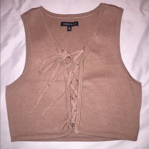 Kendall & Kylie camel colored lace up crop top